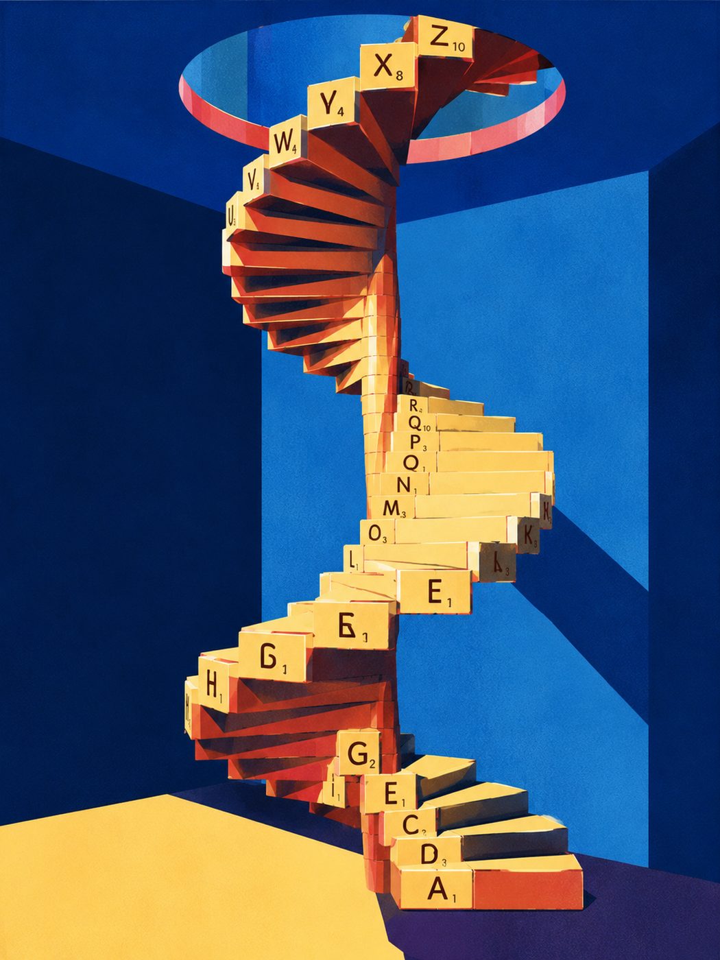 Escalier en colimaçon de tuiles de Scrabble